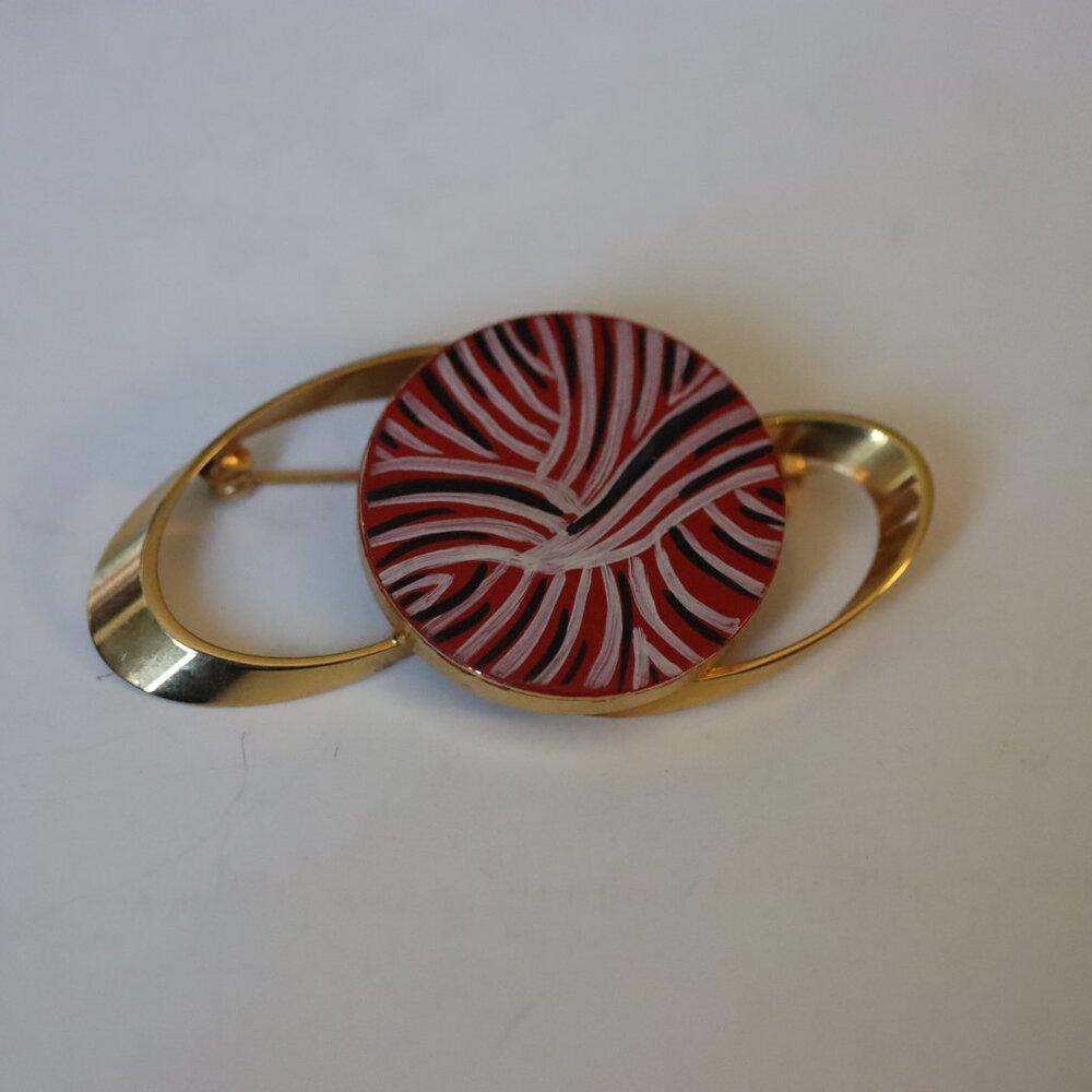 Vintage Signed Weiss Abstract Modernist Brooch Pin Red Enamel
